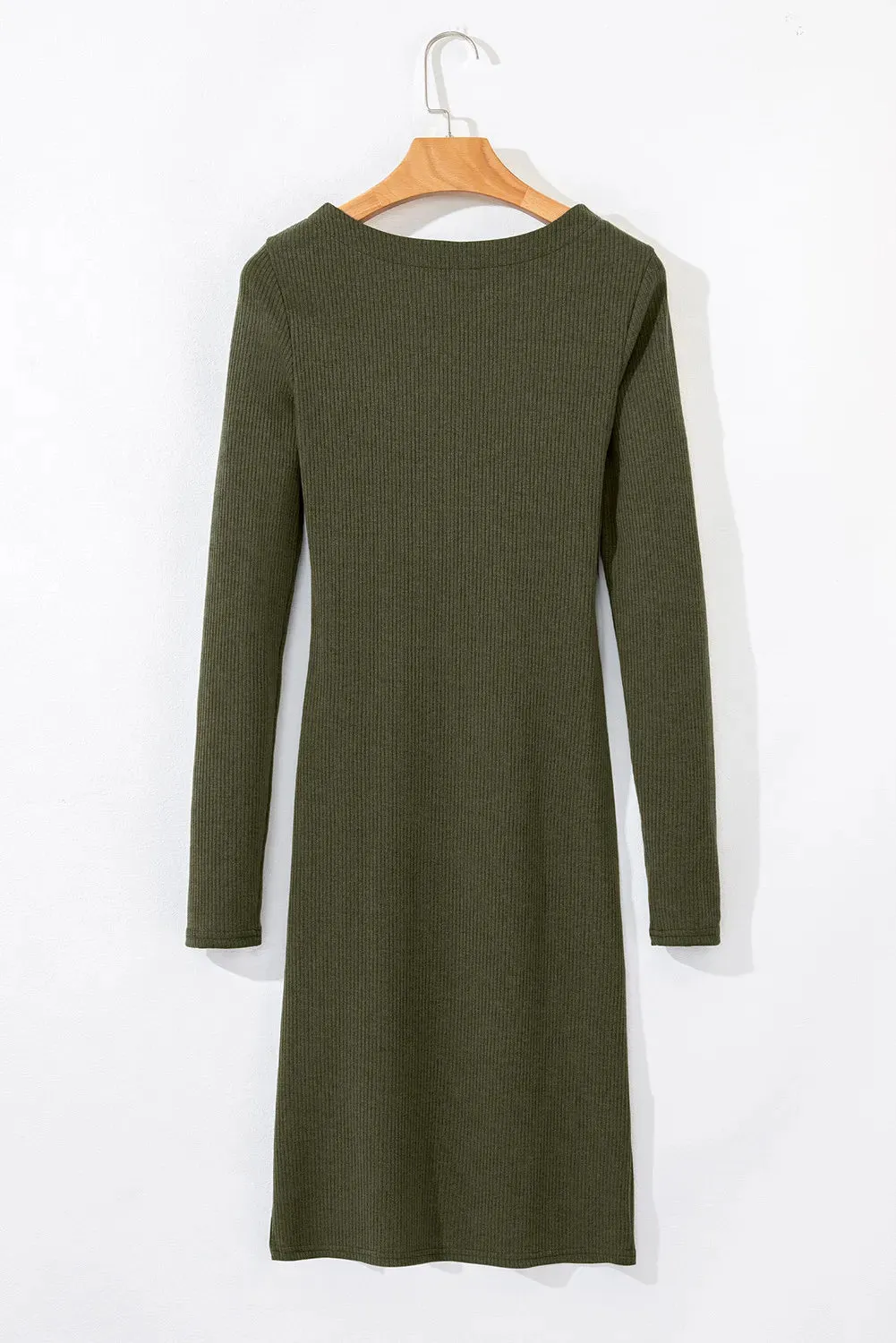 🌿 Slit Round Neck Long Sleeve Mini Dress 🌿