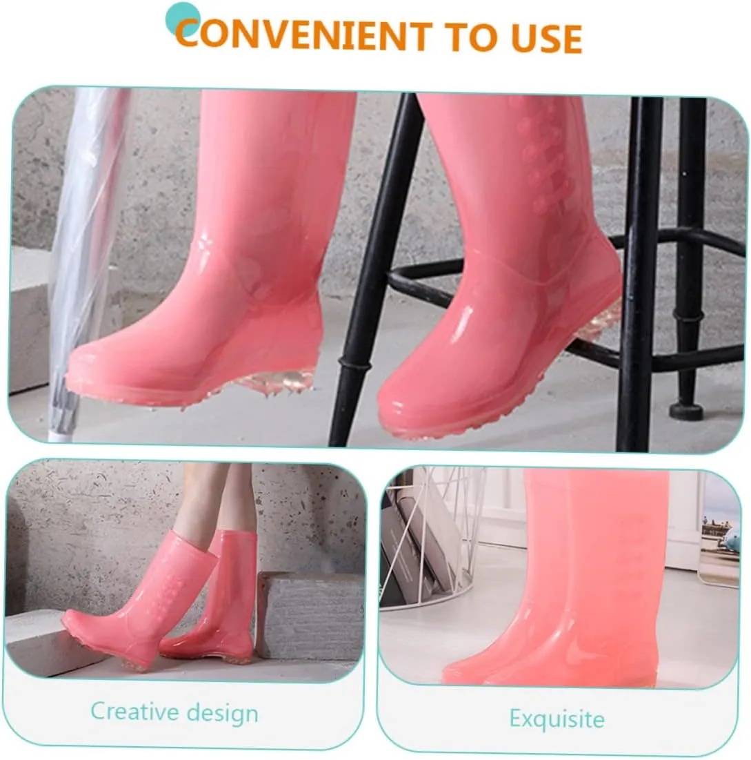 1 Pair Women Rain Shoes High Rain Boots PVC Rain Boots Non-Skid Rain Boots for Female Anti-Slip Waterproof Rain Boots in Pink Size 36