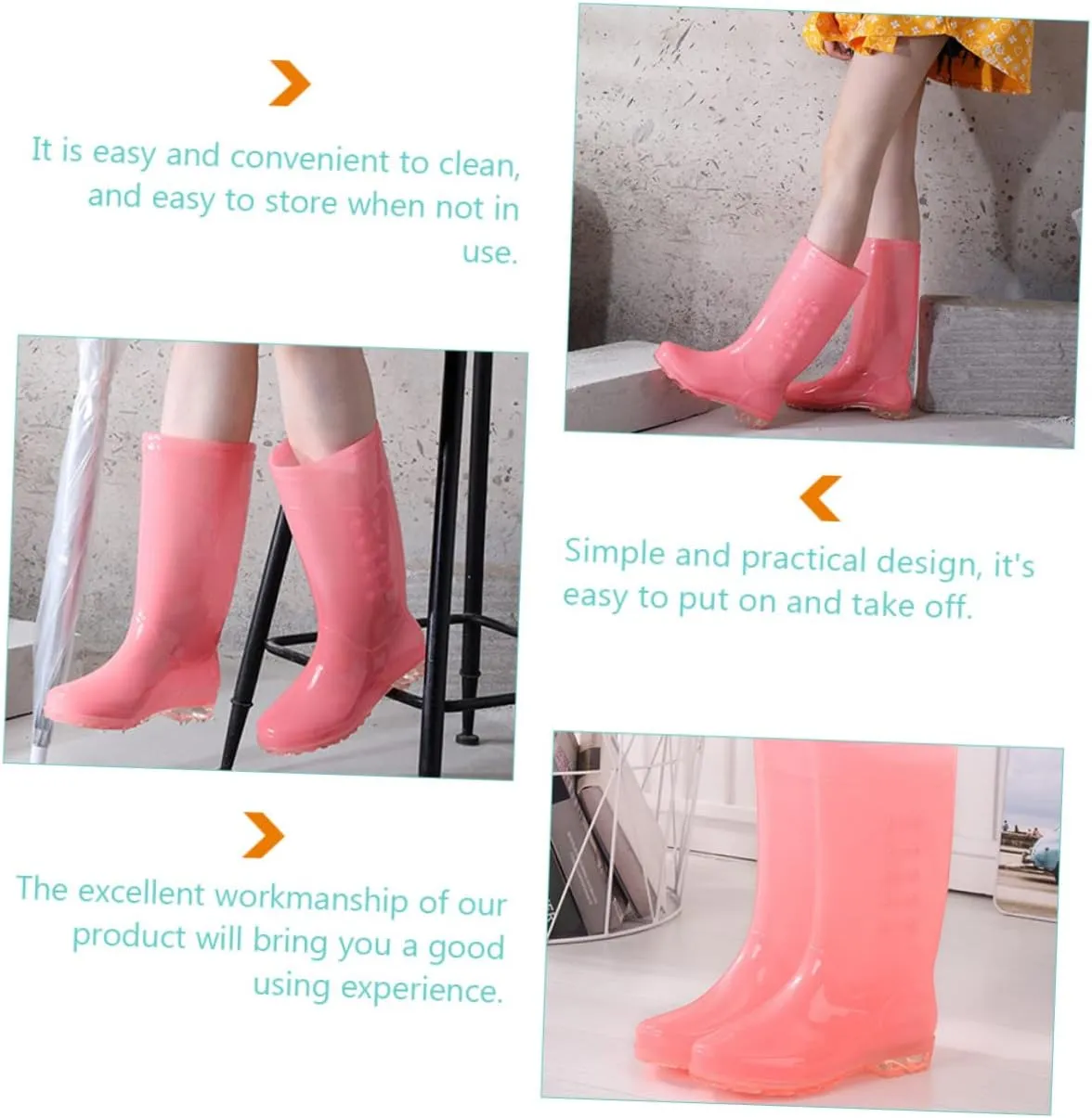 1 Pair Women Rain Shoes High Rain Boots PVC Rain Boots Non-Skid Rain Boots for Female Anti-Slip Waterproof Rain Boots in Pink Size 36