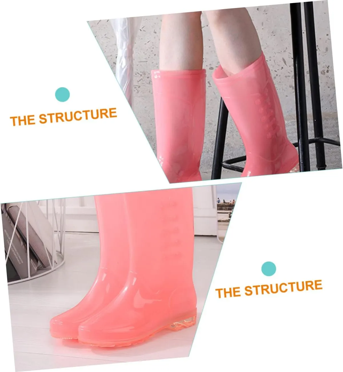 1 Pair Women Rain Shoes High Rain Boots PVC Rain Boots Non-Skid Rain Boots for Female Anti-Slip Waterproof Rain Boots in Pink Size 36
