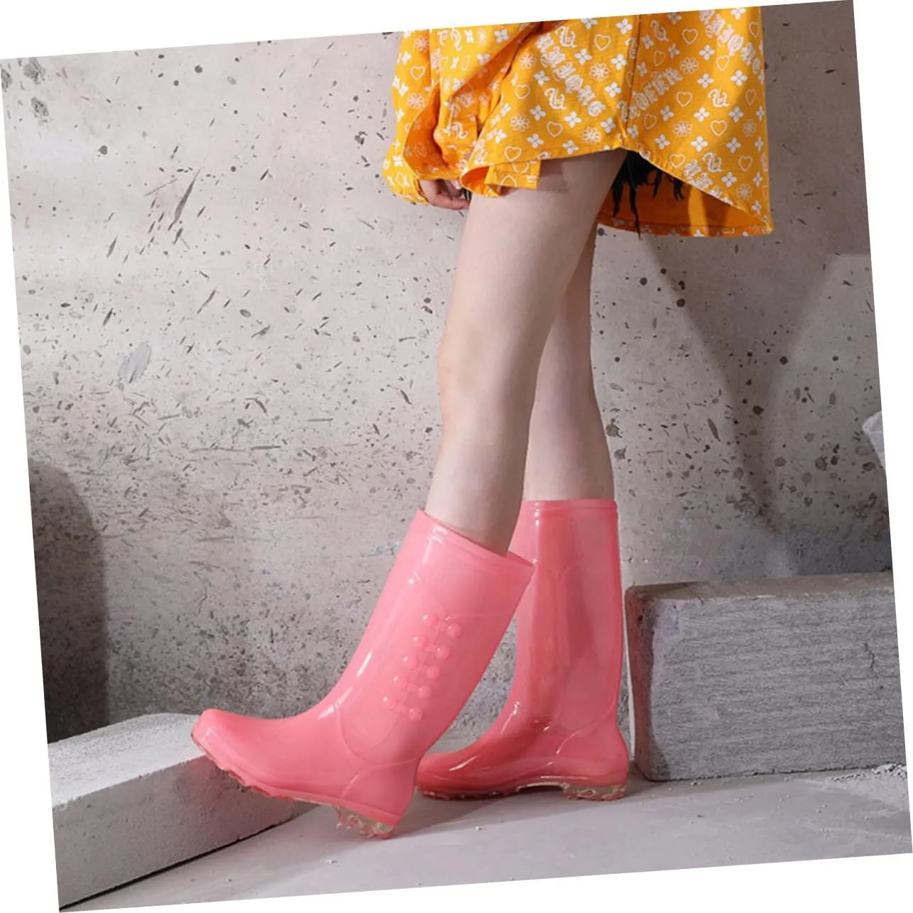 1 Pair Women Rain Shoes High Rain Boots PVC Rain Boots Non-Skid Rain Boots for Female Anti-Slip Waterproof Rain Boots in Pink Size 36