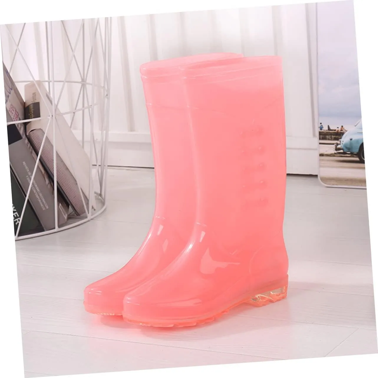 1 Pair Women Rain Shoes High Rain Boots PVC Rain Boots Non-Skid Rain Boots for Female Anti-Slip Waterproof Rain Boots in Pink Size 36