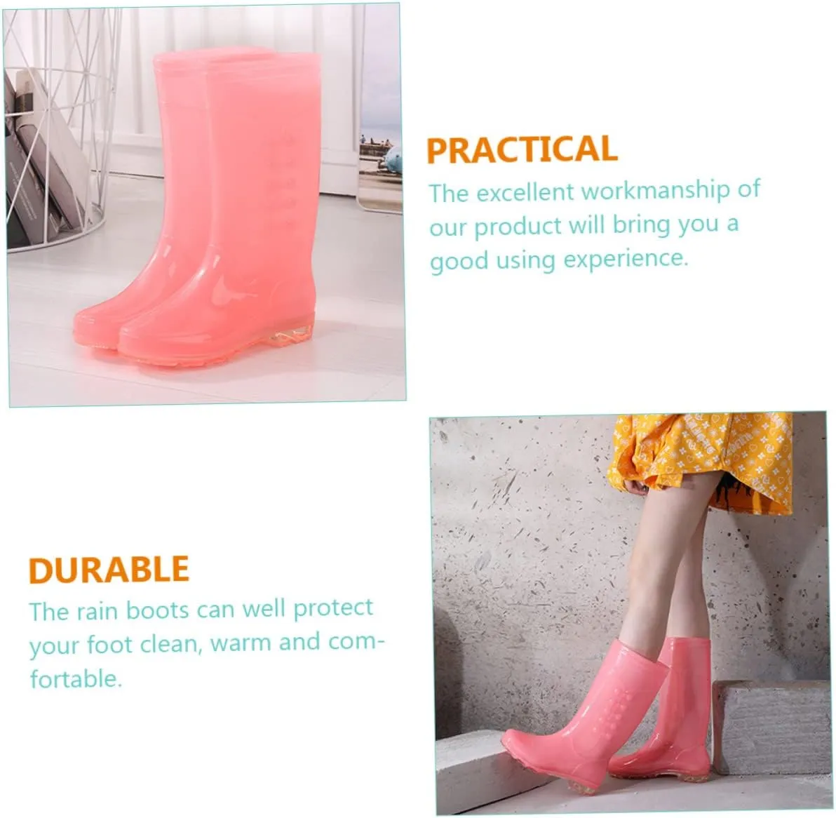 1 Pair Women Rain Shoes High Rain Boots PVC Rain Boots Non-Skid Rain Boots for Female Anti-Slip Waterproof Rain Boots in Pink Size 36