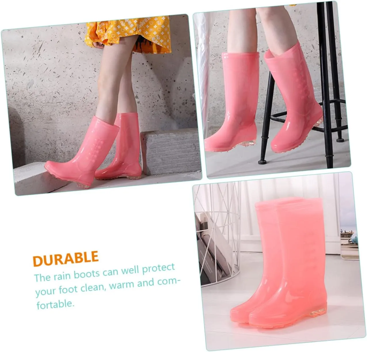 1 Pair Women Rain Shoes High Rain Boots PVC Rain Boots Non-Skid Rain Boots for Female Anti-Slip Waterproof Rain Boots in Pink Size 36