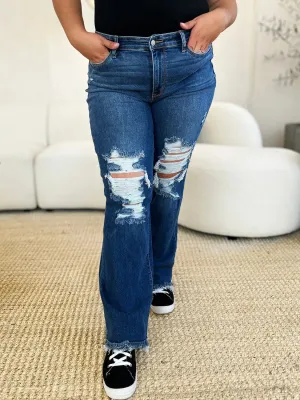 Aldith Judy Blue Size-Inclusive Mid Rise Distressed Raw Hem Jeans