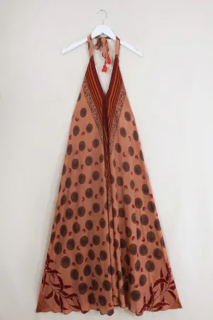 Athena Maxi Dress - Vintage Sari - Chrome Rose & Stone Moons - Free Size L/XL