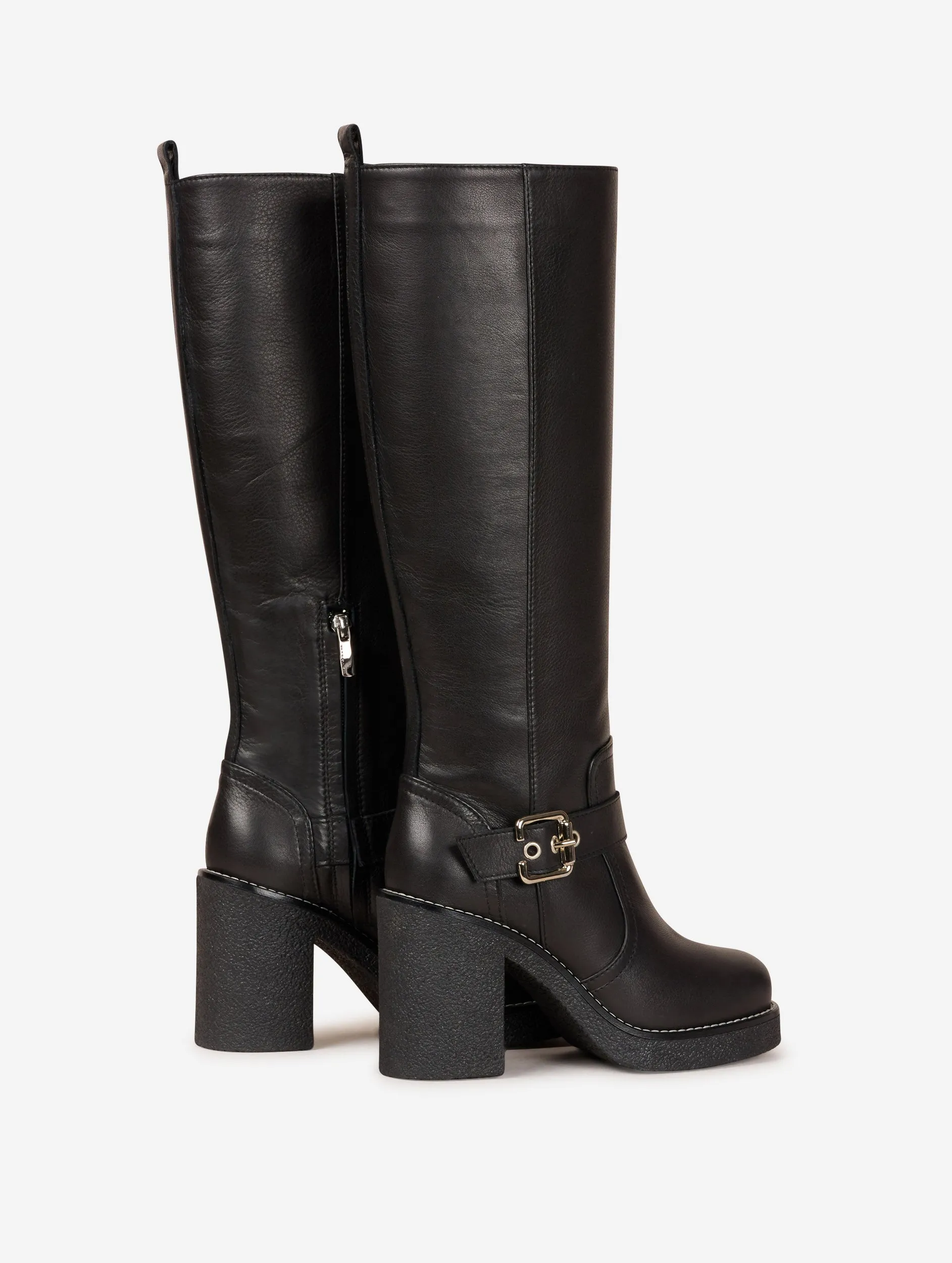 Black leather biker boots