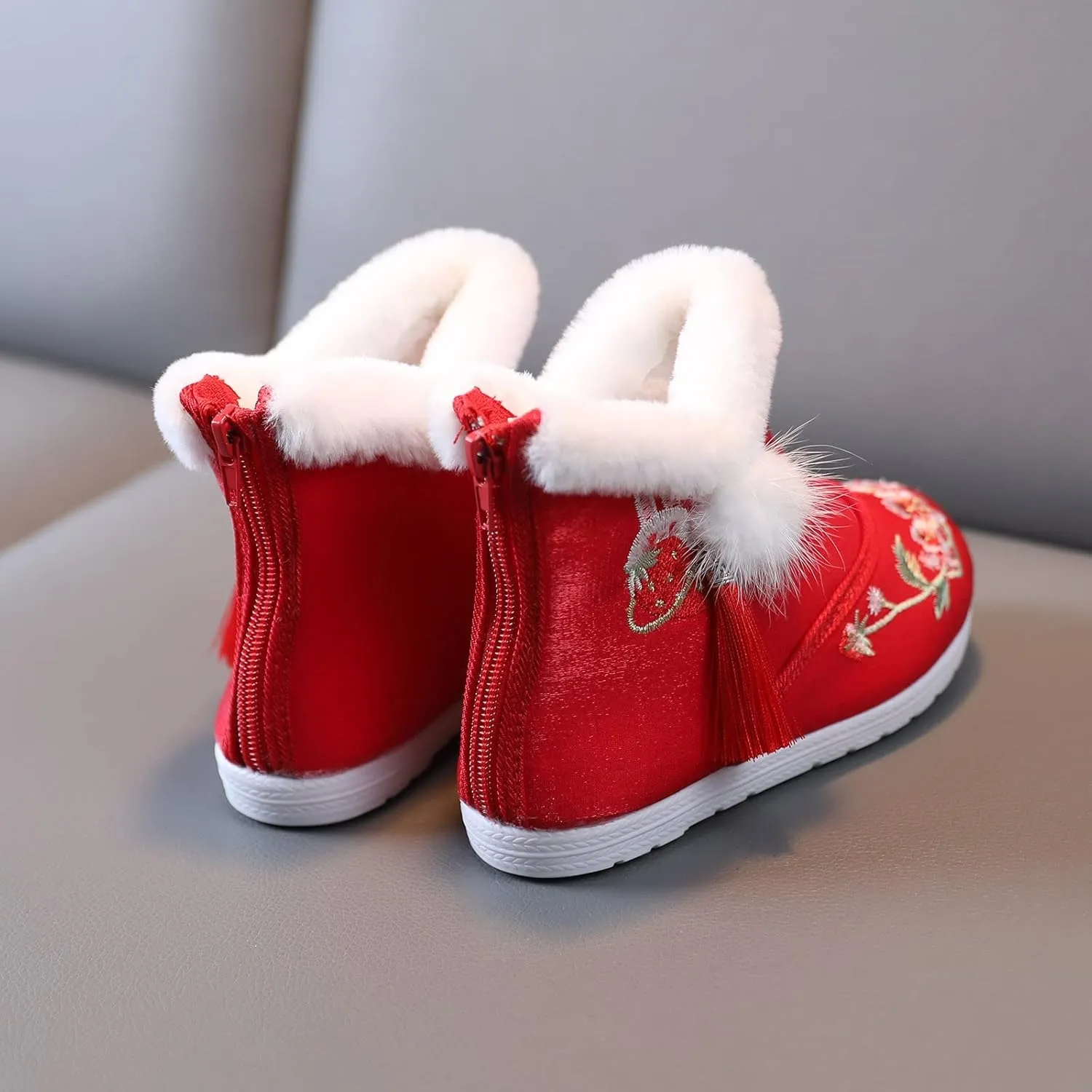 Children Shoes Girl Winter Cotton Boots Vintage Embroidered Cloth Boots Plush Inside of Toddler Dress Boots for Girls