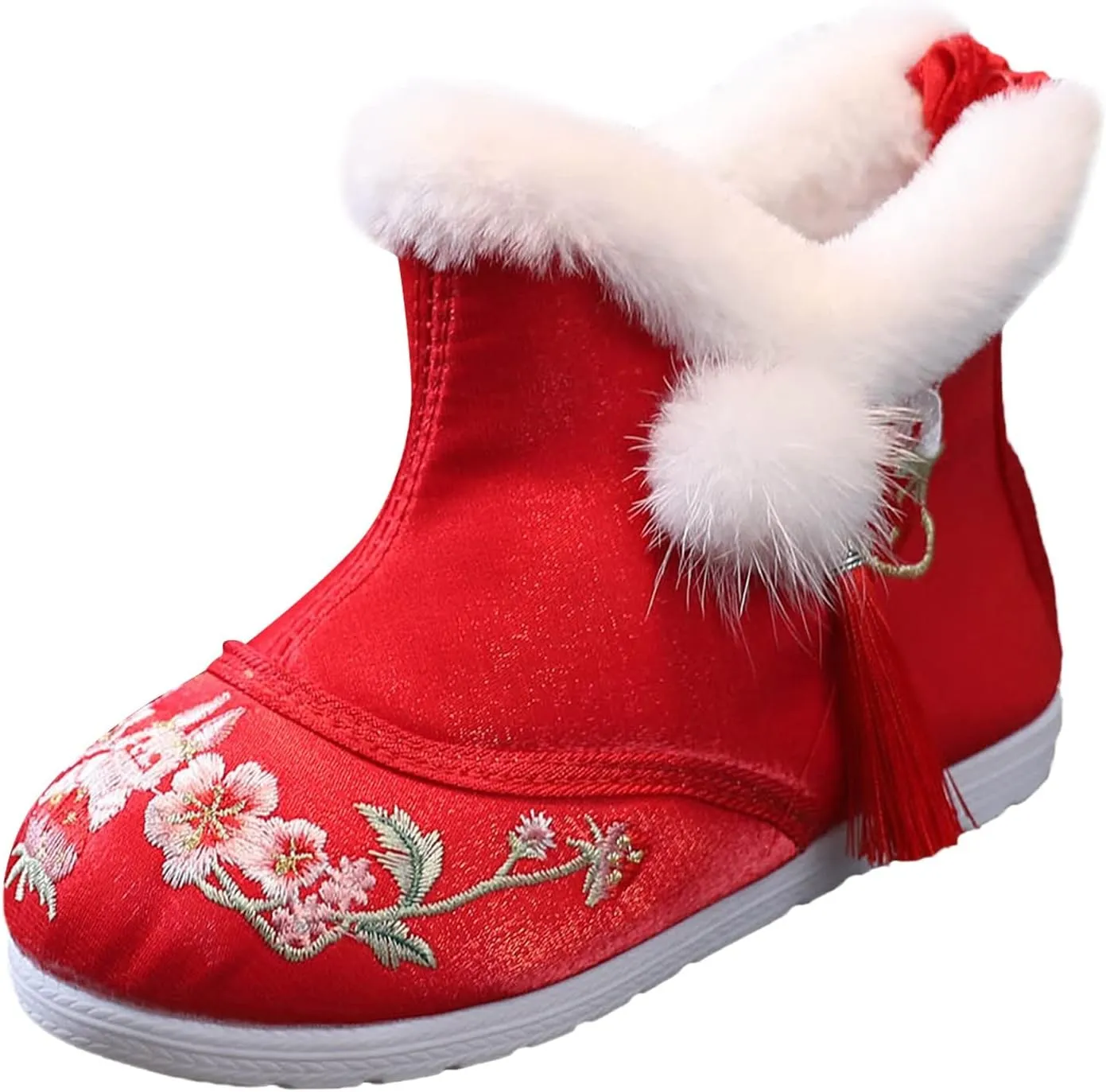 Children Shoes Girl Winter Cotton Boots Vintage Embroidered Cloth Boots Plush Inside of Toddler Dress Boots for Girls