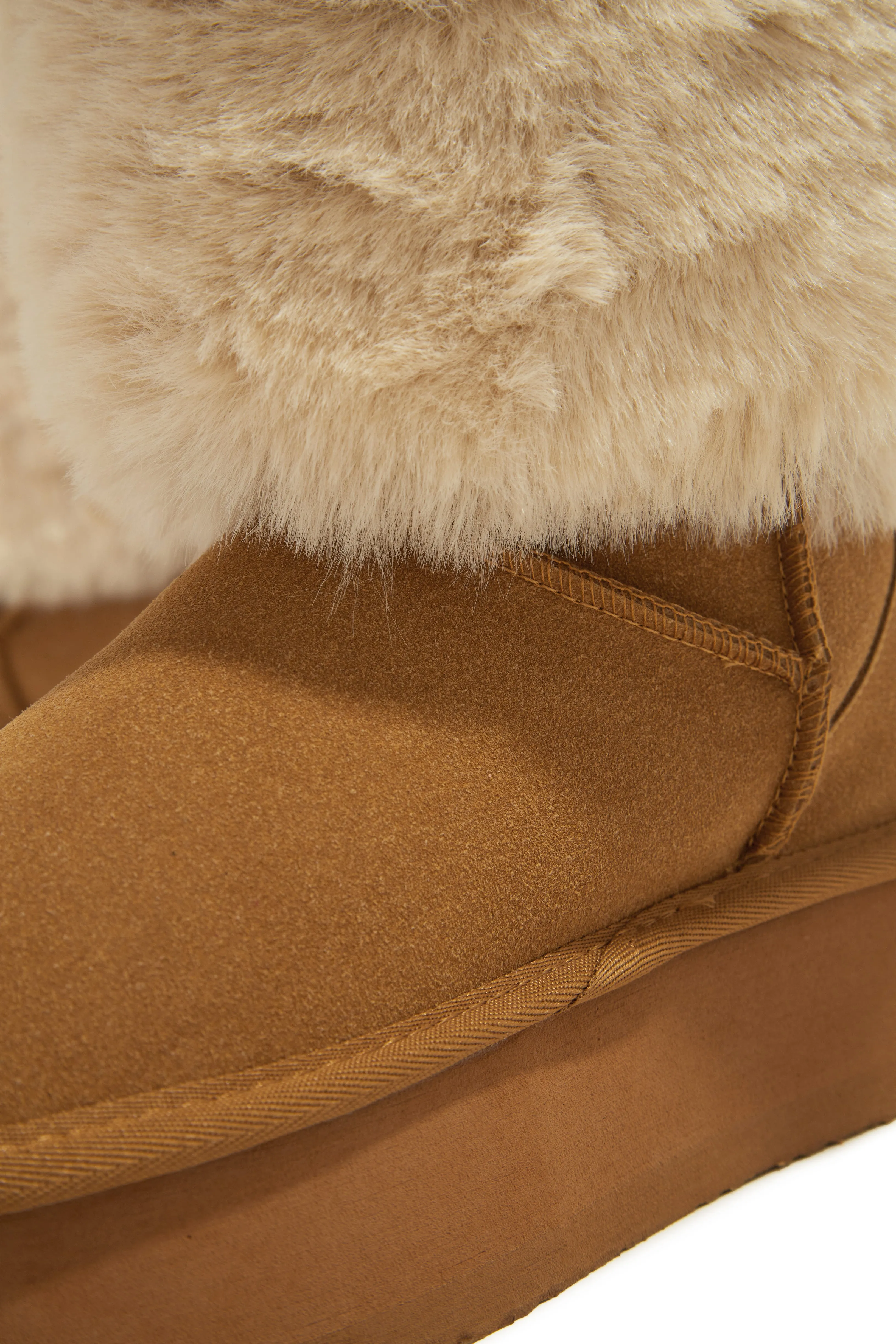 Coffee Date Faux Fur Platform Booties - Chestnut