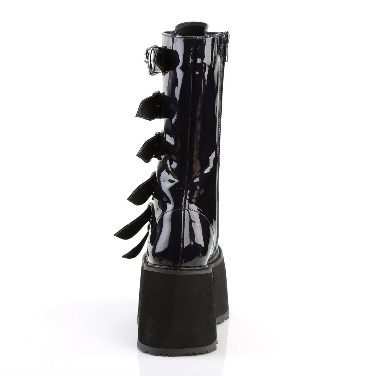 Demonia DAMNED-225 | Black Holo Vegan Leather Mid-Calf Boots