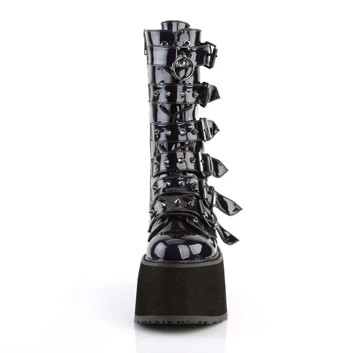 Demonia DAMNED-225 | Black Holo Vegan Leather Mid-Calf Boots