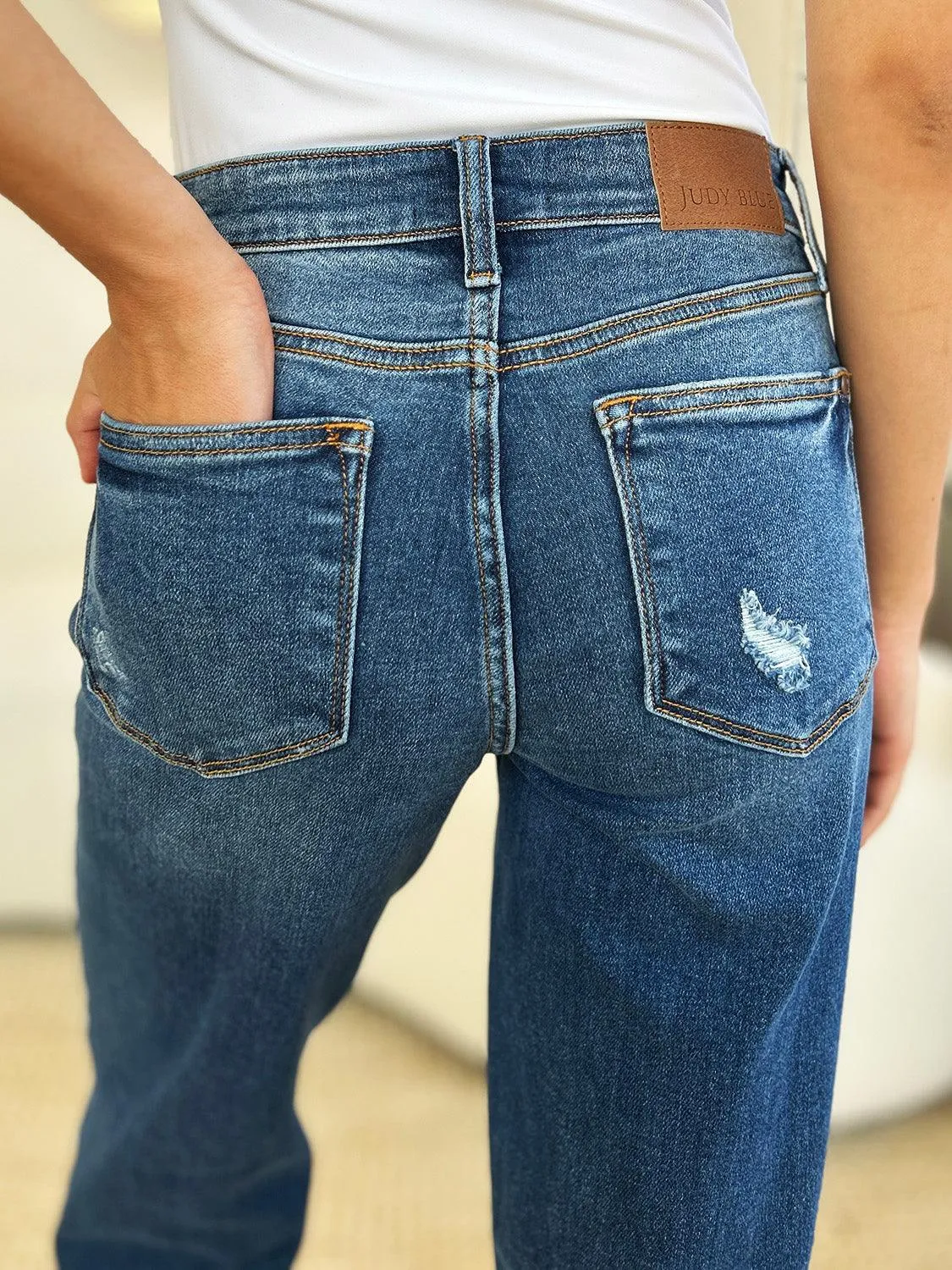 Denim Pants Judy Blue Plus Size Mid Rise Distressed Raw Hem Jeans