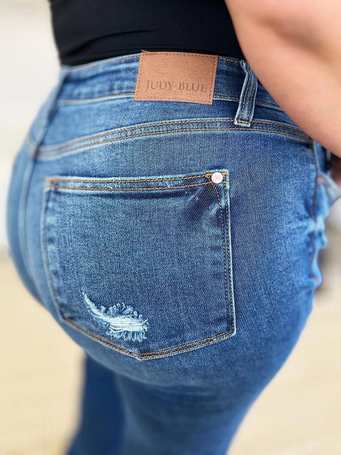 Denim Pants Judy Blue Plus Size Mid Rise Distressed Raw Hem Jeans