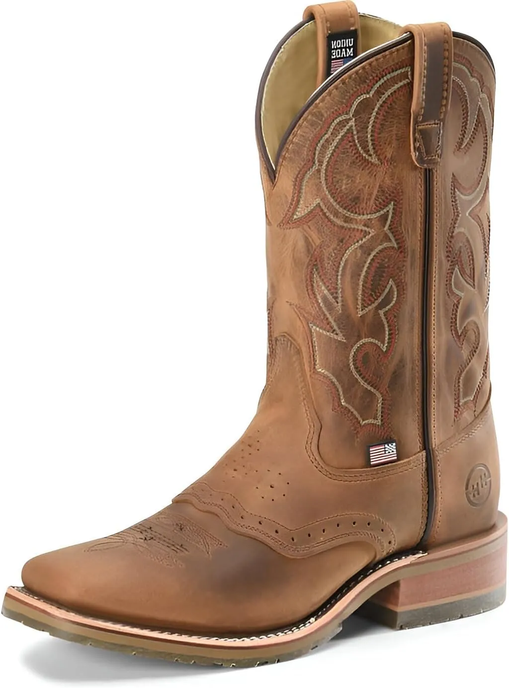 Double-H 11" Jase Square Toe Western Boots for Men - Texon Insole with Cork Inlay, Oil- and Slip-Resistant I.C.E. Outsole, EH-Rated and Made in USA, Brown - 12 D