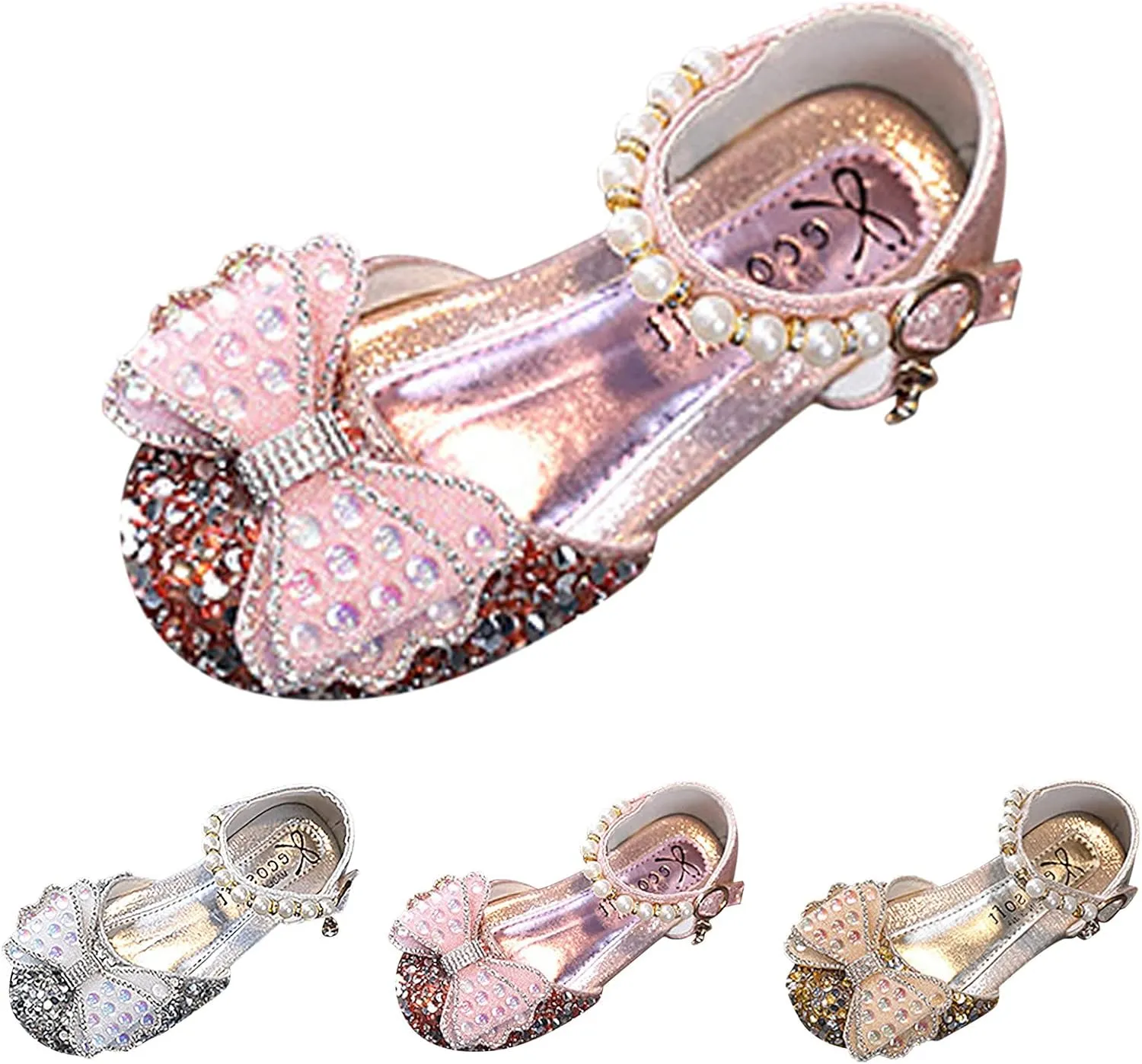 Fashion Spring and Summer Children Dance Shoes Girls Dress Performance Princess Shoes Rhinestone Kids Leather Shoes (Gold, 3-3.5 Years Toddler)
