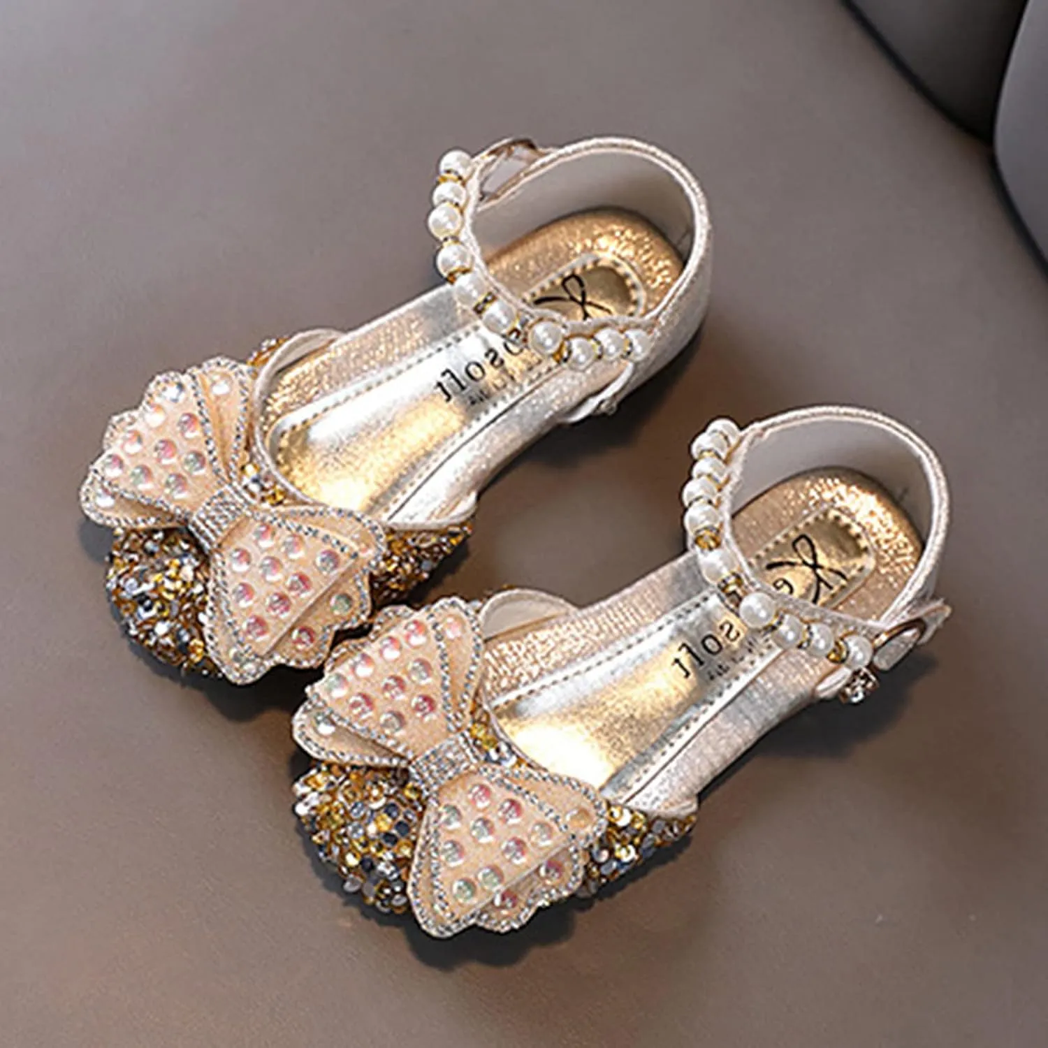 Fashion Spring and Summer Children Dance Shoes Girls Dress Performance Princess Shoes Rhinestone Kids Leather Shoes (Gold, 3-3.5 Years Toddler)