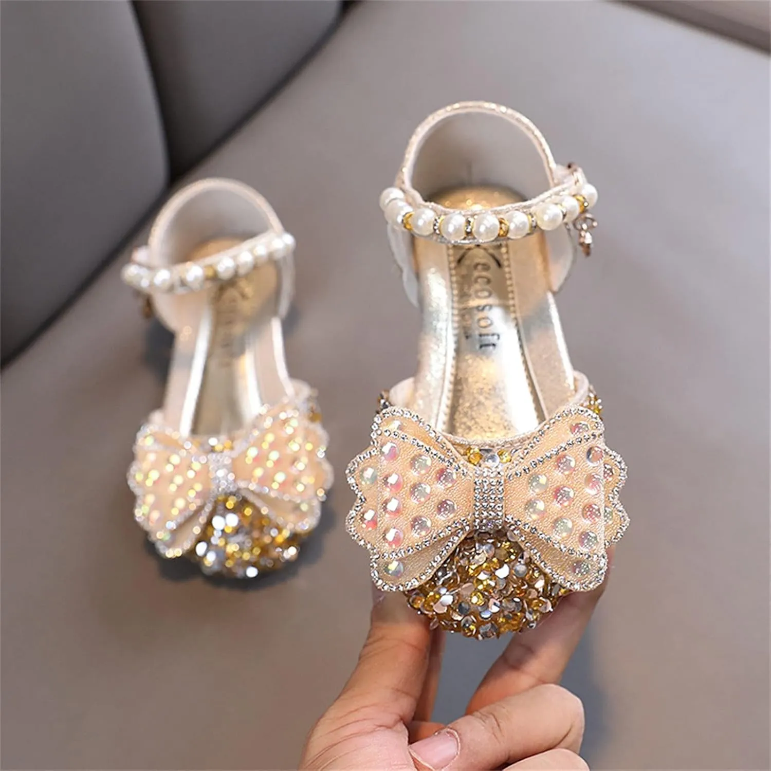 Fashion Spring and Summer Children Dance Shoes Girls Dress Performance Princess Shoes Rhinestone Kids Leather Shoes (Gold, 3-3.5 Years Toddler)