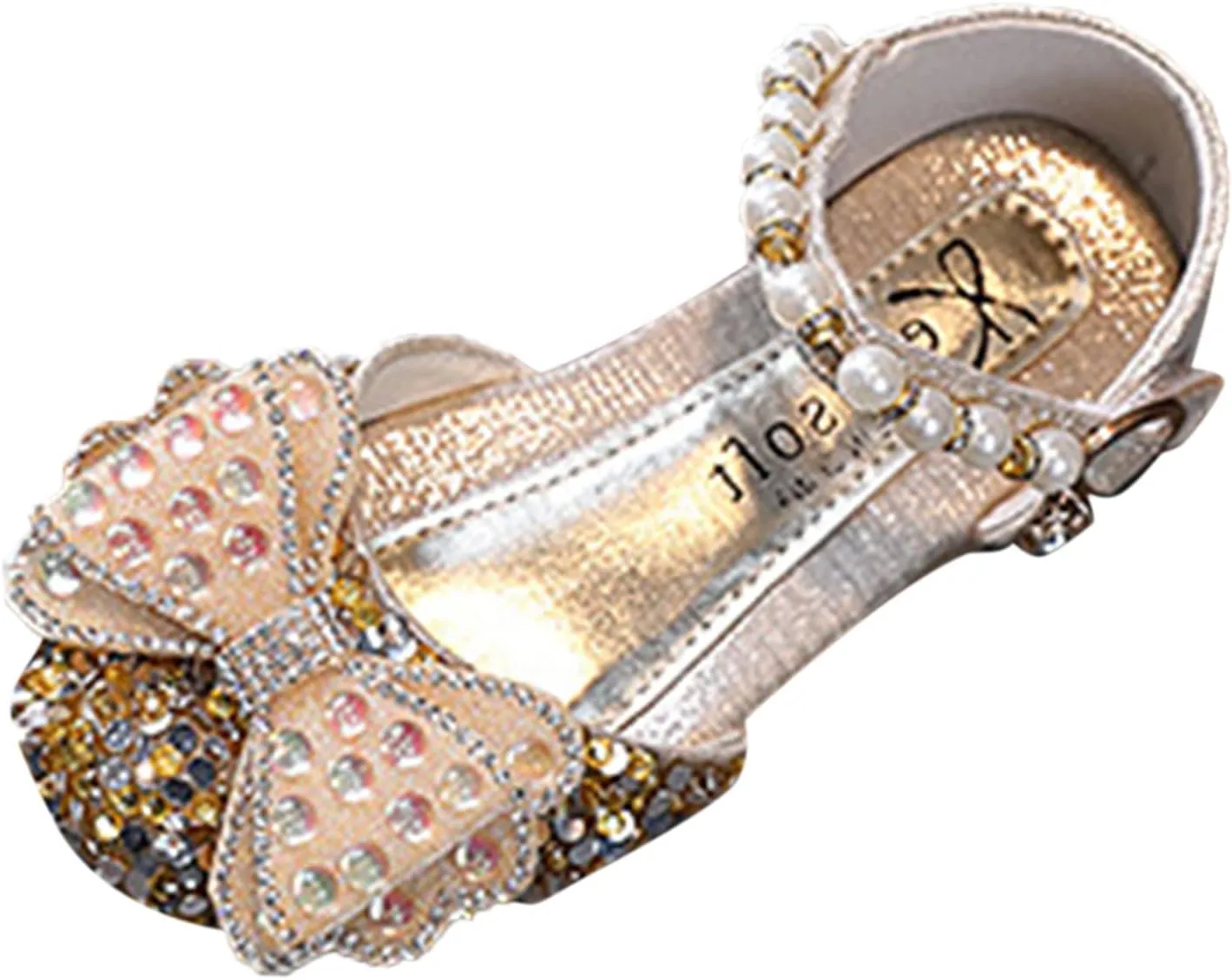 Fashion Spring and Summer Children Dance Shoes Girls Dress Performance Princess Shoes Rhinestone Kids Leather Shoes (Gold, 3-3.5 Years Toddler)
