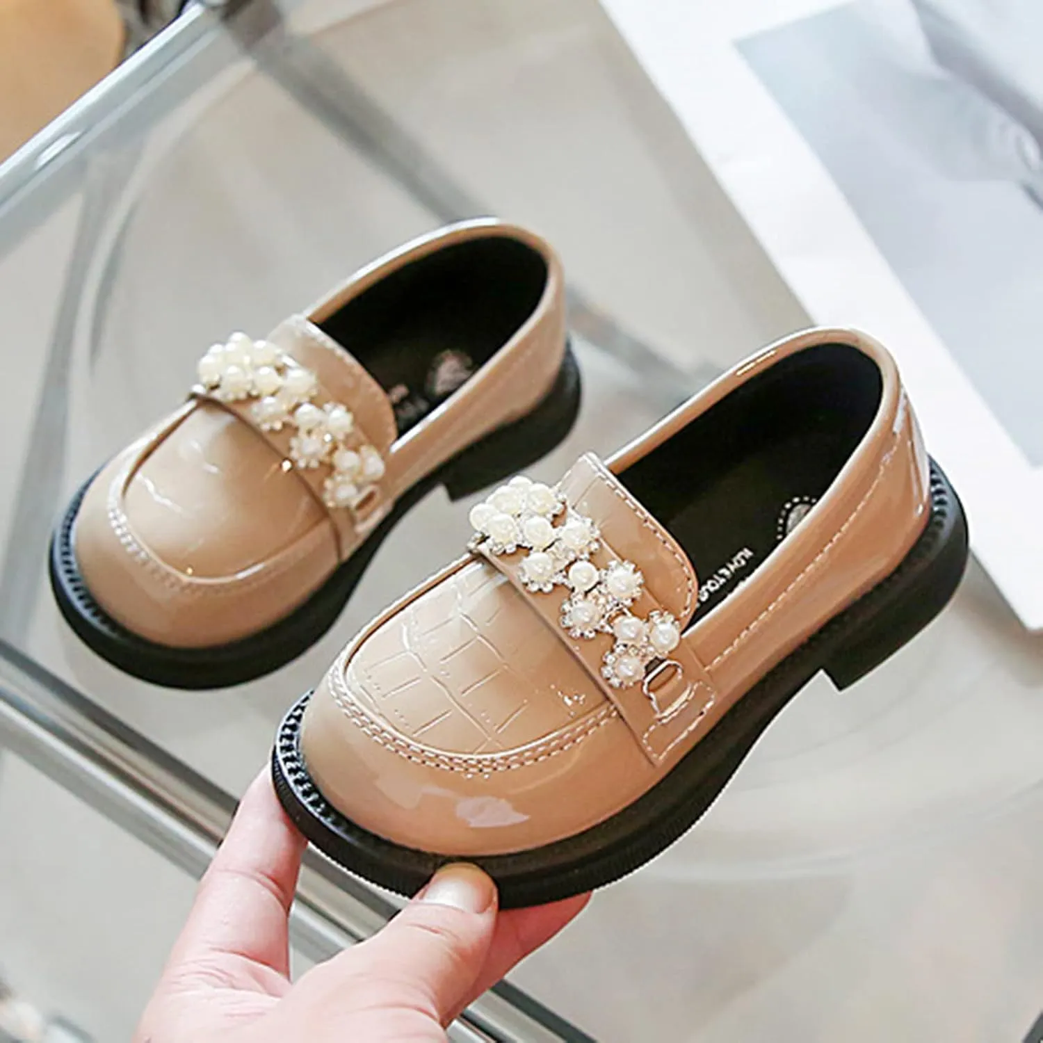 Fashion Spring Summer Children Casual Shoes Girls Leather Shoes Thick Sole Non Slip Dress Girls Knee High Snow Boots (Khaki, 3-3.5 Years Toddler)