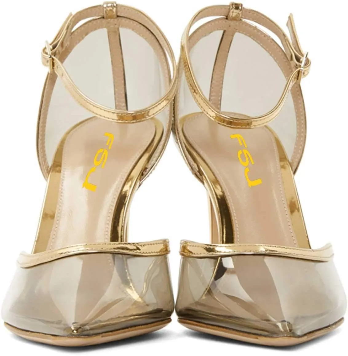 FSJ Women Prom Clear PVC High Heel Sandals Pointed Toe Ankle Strap Pumps D'Orsay Transparent Party Shoes Size 4-15 US