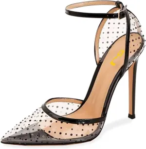 FSJ Women Prom Clear PVC High Heel Sandals Pointed Toe Ankle Strap Pumps D'Orsay Transparent Party Shoes Size 4-15 US
