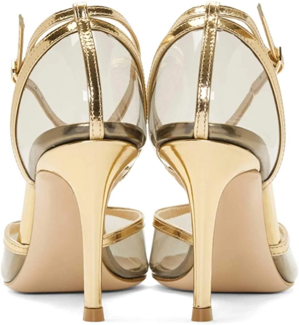 FSJ Women Prom Clear PVC High Heel Sandals Pointed Toe Ankle Strap Pumps D'Orsay Transparent Party Shoes Size 4-15 US