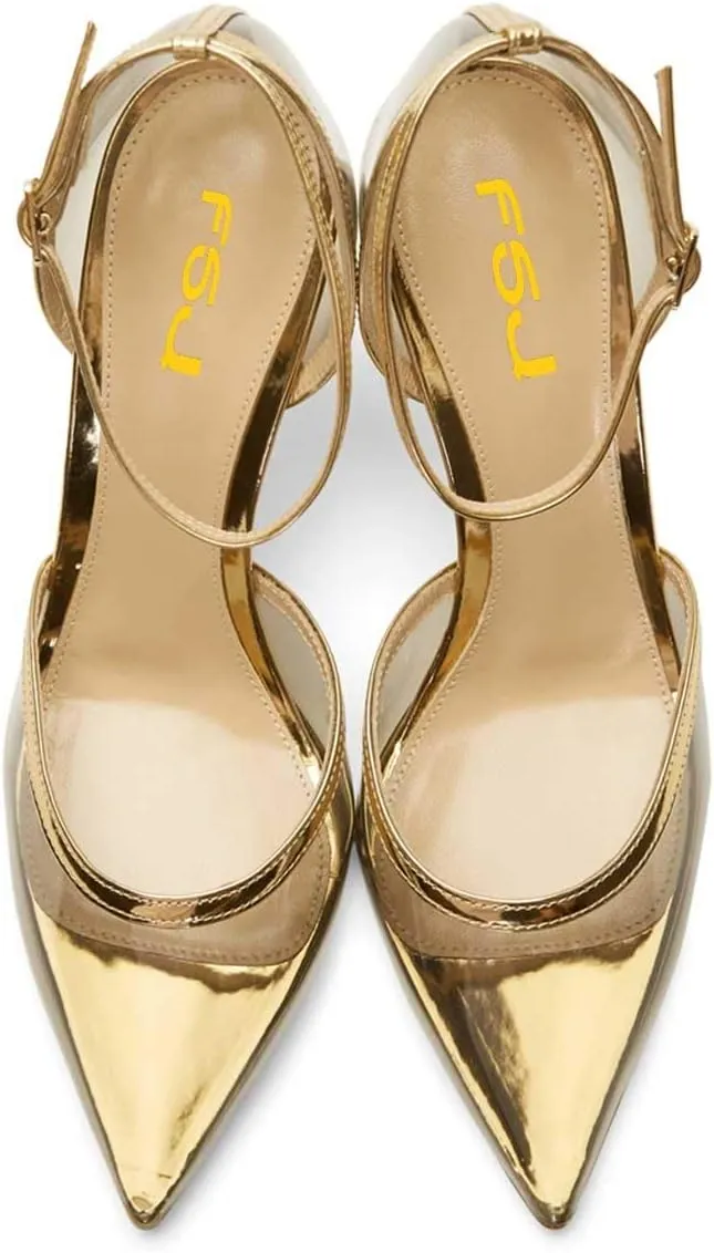 FSJ Women Prom Clear PVC High Heel Sandals Pointed Toe Ankle Strap Pumps D'Orsay Transparent Party Shoes Size 4-15 US