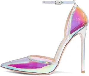 FSJ Women Prom Clear PVC High Heel Sandals Pointed Toe Ankle Strap Pumps D'Orsay Transparent Party Shoes Size 4-15 US