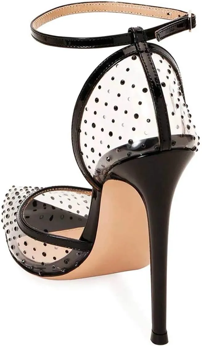 FSJ Women Prom Clear PVC High Heel Sandals Pointed Toe Ankle Strap Pumps D'Orsay Transparent Party Shoes Size 4-15 US