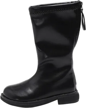 Girls Knee High Motorcycle Riding Boots Kids Zipper PU Leather Solid Non Slip Warm Snow Shoes Youth Girl Boots Size 5