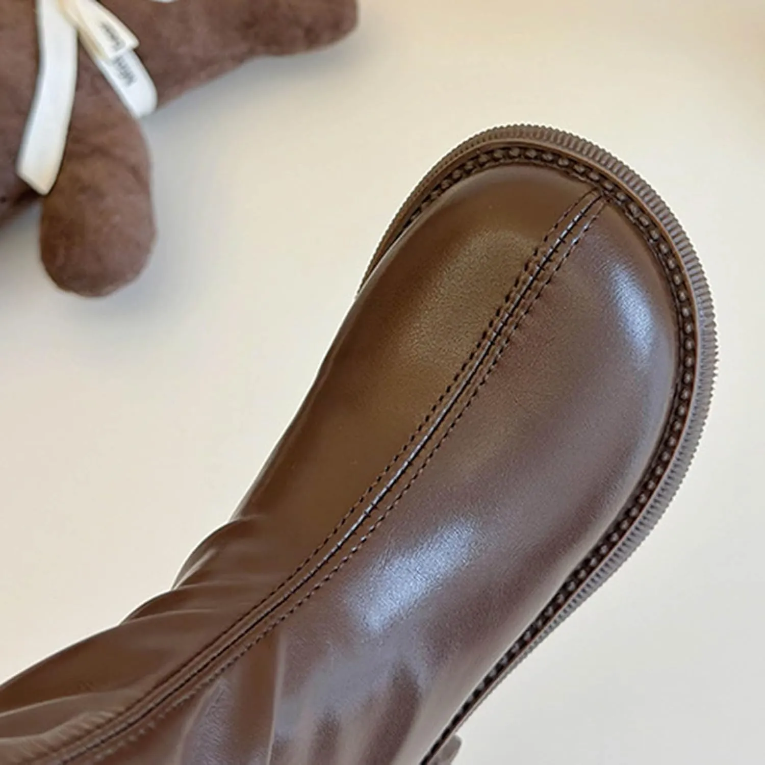 Girls Knee High Motorcycle Riding Boots Kids Zipper PU Leather Solid Non Slip Warm Snow Shoes Youth Girl Boots Size 5