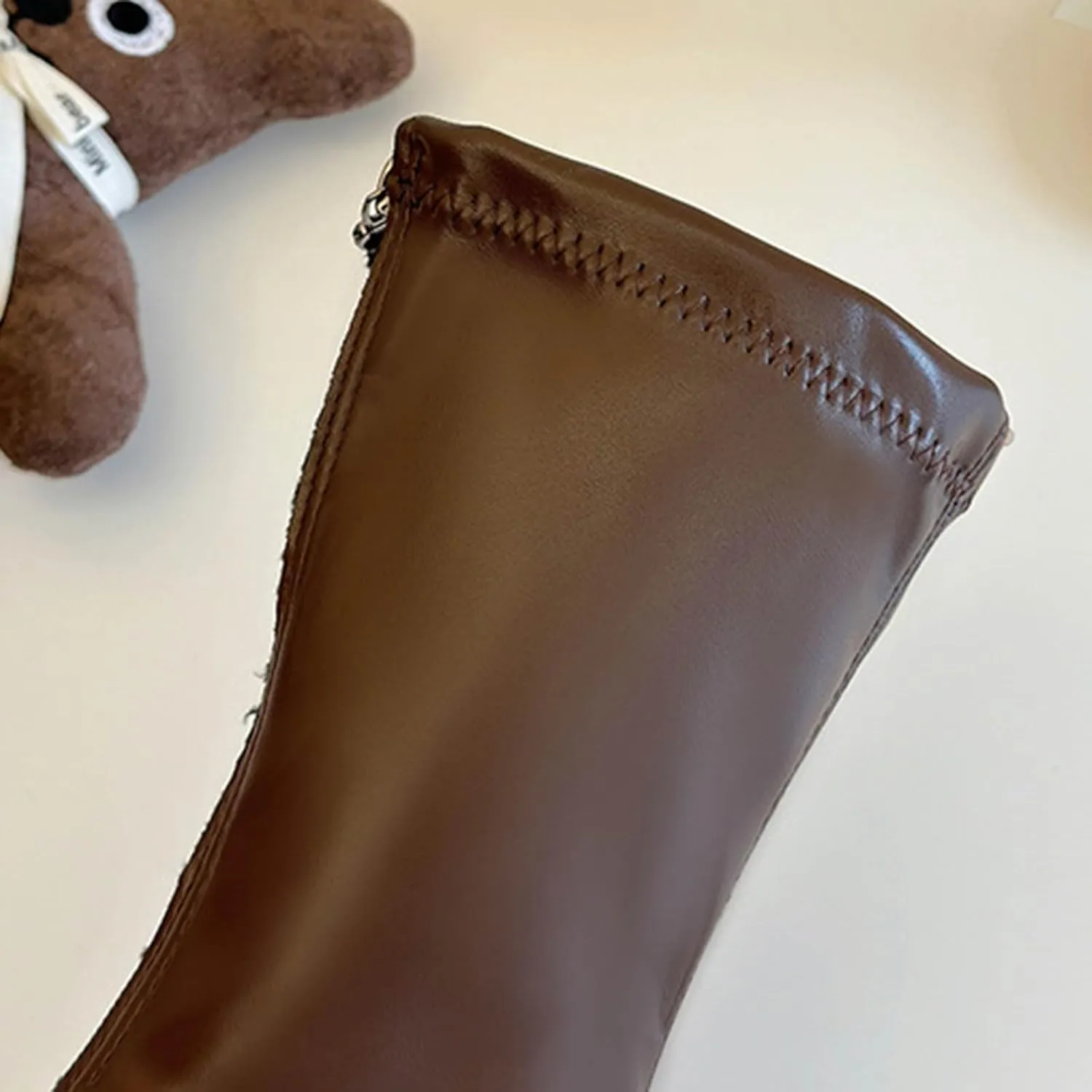 Girls Knee High Motorcycle Riding Boots Kids Zipper PU Leather Solid Non Slip Warm Snow Shoes Youth Girl Boots Size 5