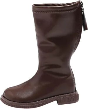 Girls Knee High Motorcycle Riding Boots Kids Zipper PU Leather Solid Non Slip Warm Snow Shoes Youth Girl Boots Size 5