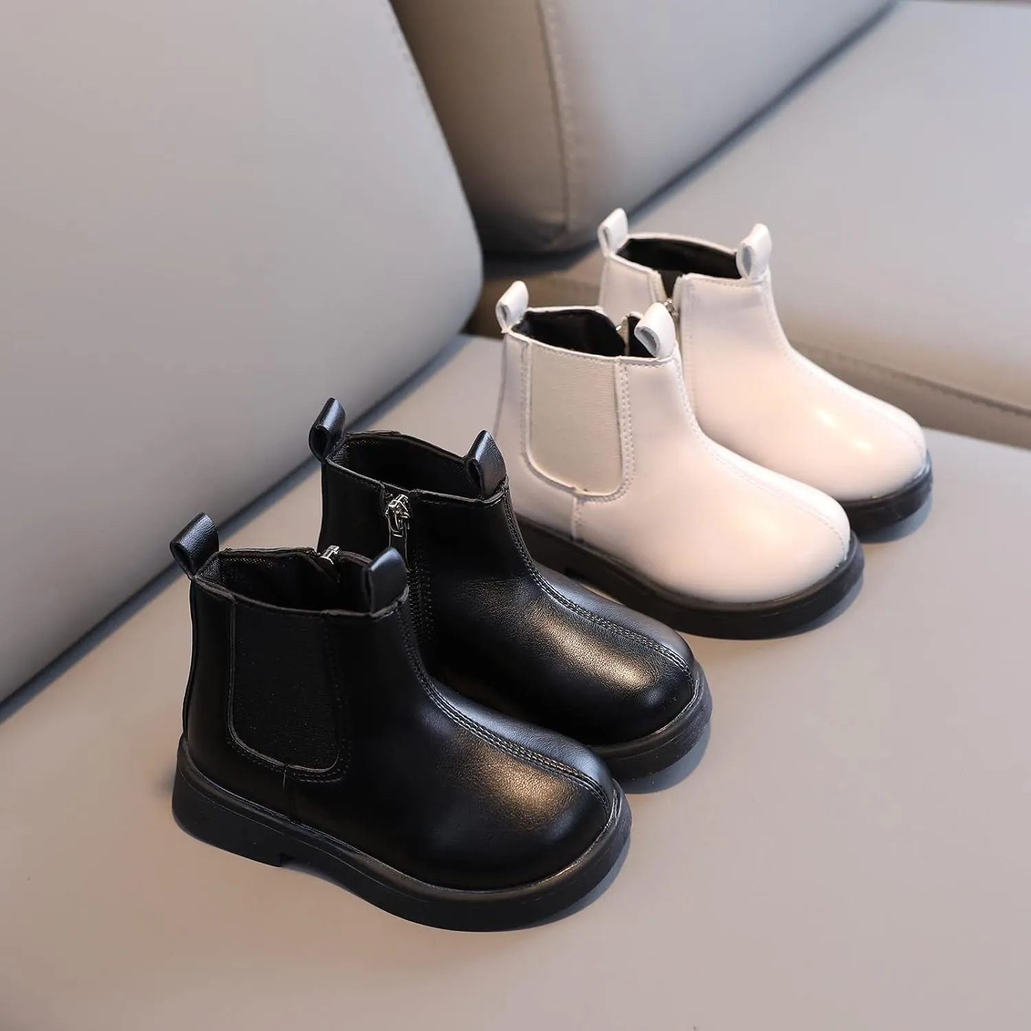 Girls PU Leather Ankle Boots Kids Bow Side Zipper Low Heel Outdoor Shoes for School Dress Up Little Kid/Big Kids