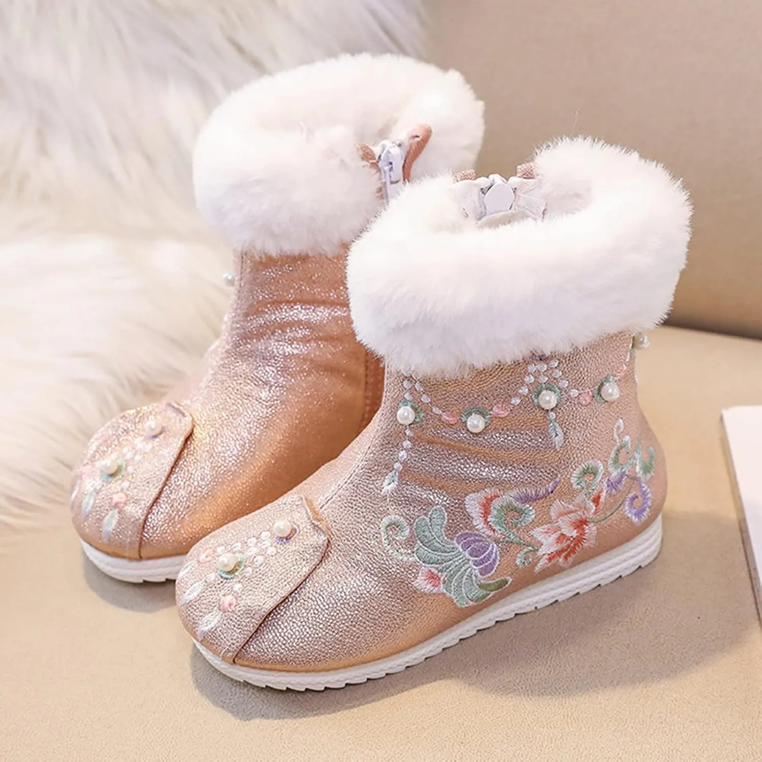 Girls Shoes Warm Cotton Boots Embroidered Boots National Boots Princess Cotton Boots Big Girl Dress Shoes