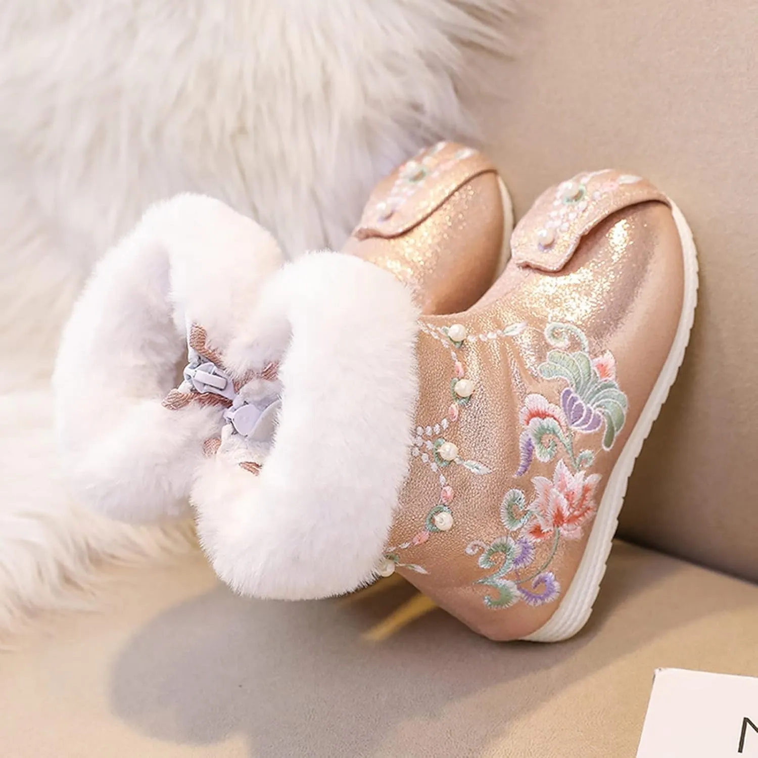 Girls Shoes Warm Cotton Boots Embroidered Boots National Boots Princess Cotton Boots Big Girl Dress Shoes