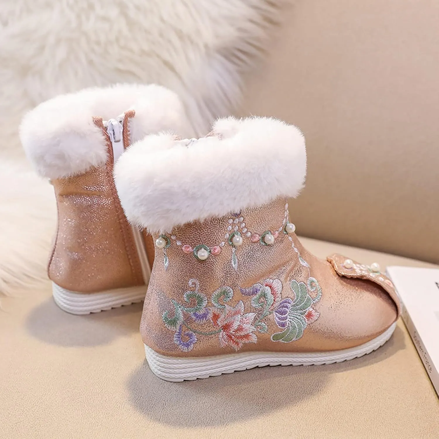Girls Shoes Warm Cotton Boots Embroidered Boots National Boots Princess Cotton Boots Big Girl Dress Shoes