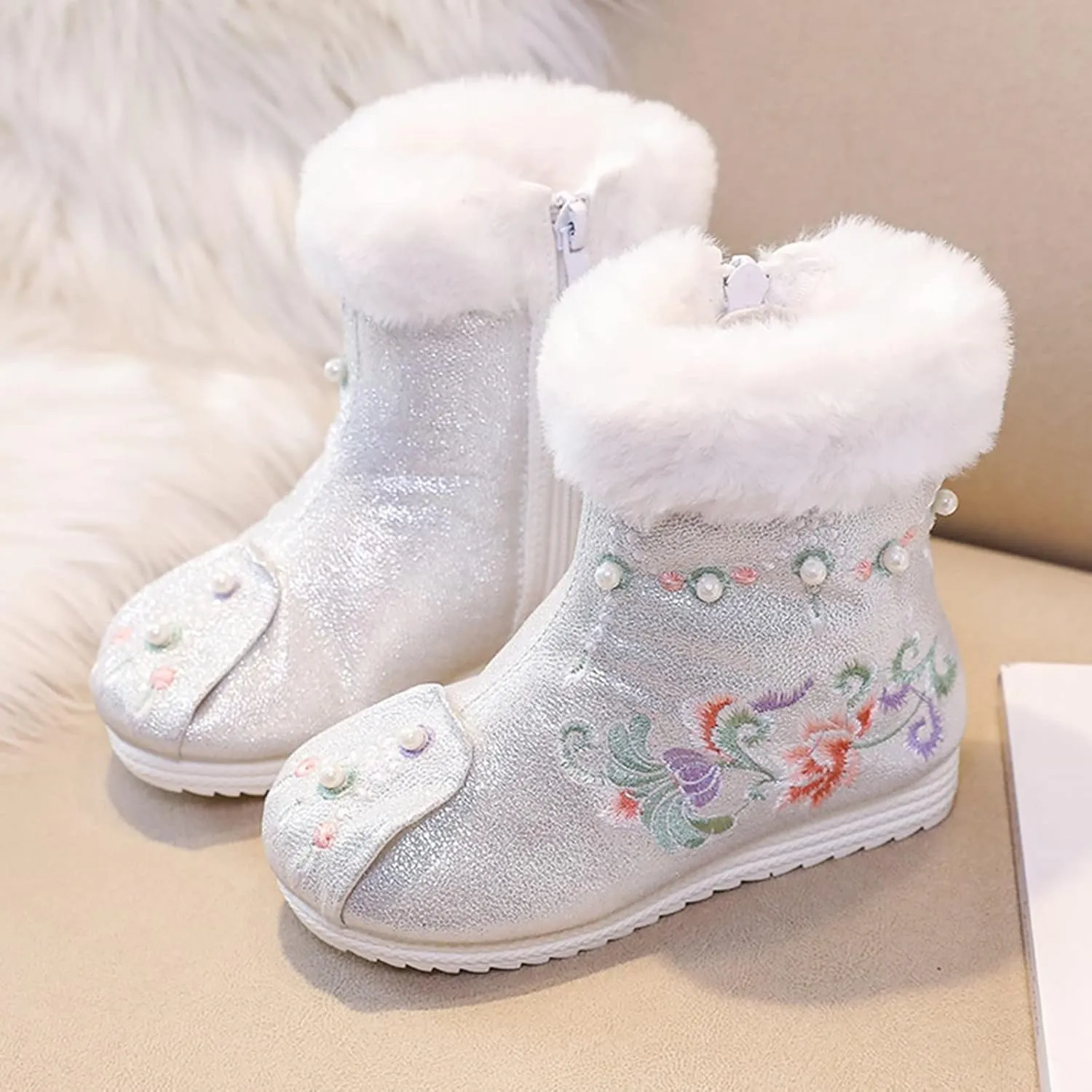 Girls Shoes Warm Cotton Boots Embroidered Boots National Boots Princess Cotton Boots Big Girl Dress Shoes