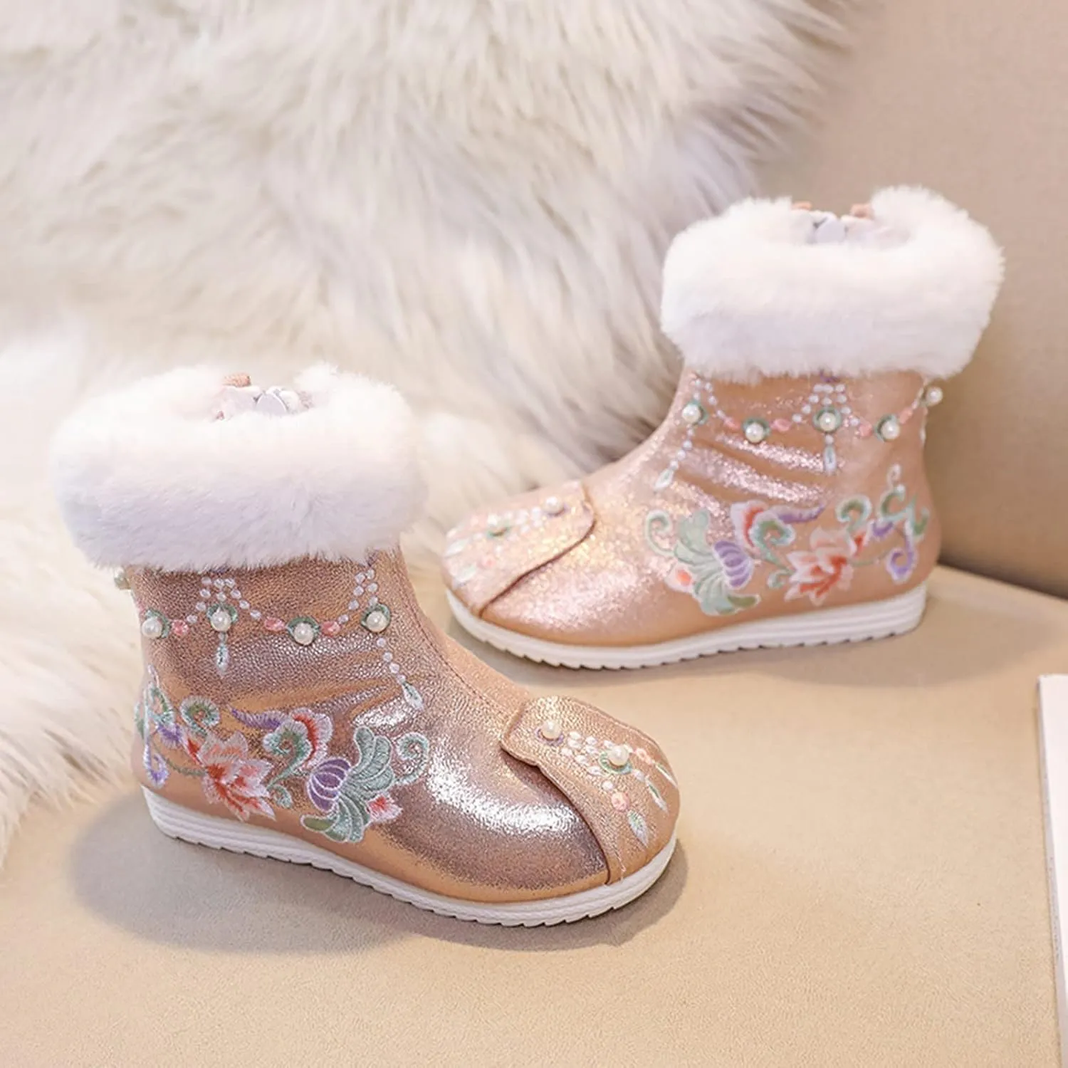 Girls Shoes Warm Cotton Boots Embroidered Boots National Boots Princess Cotton Boots Big Girl Dress Shoes