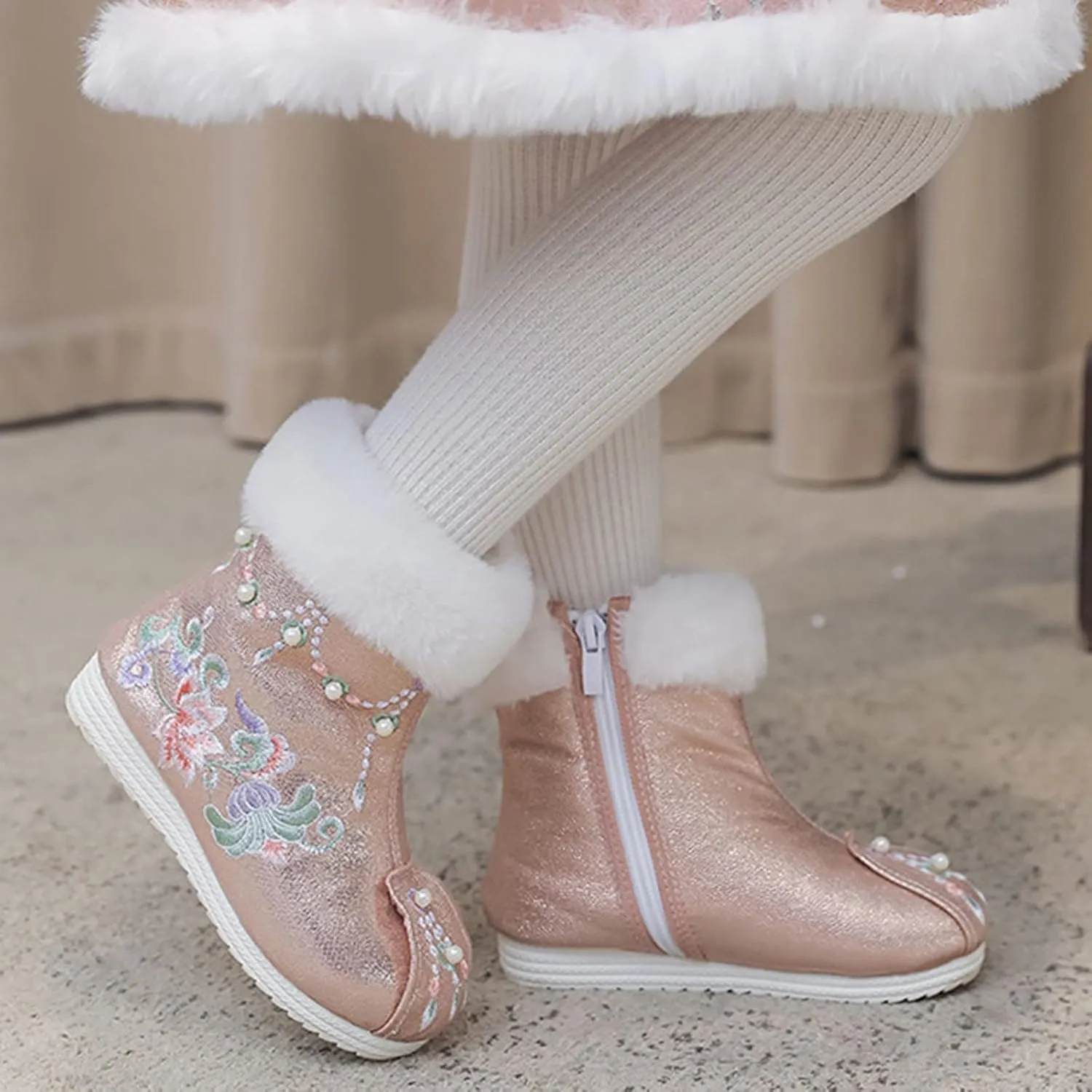 Girls Shoes Warm Cotton Boots Embroidered Boots National Boots Princess Cotton Boots Big Girl Dress Shoes