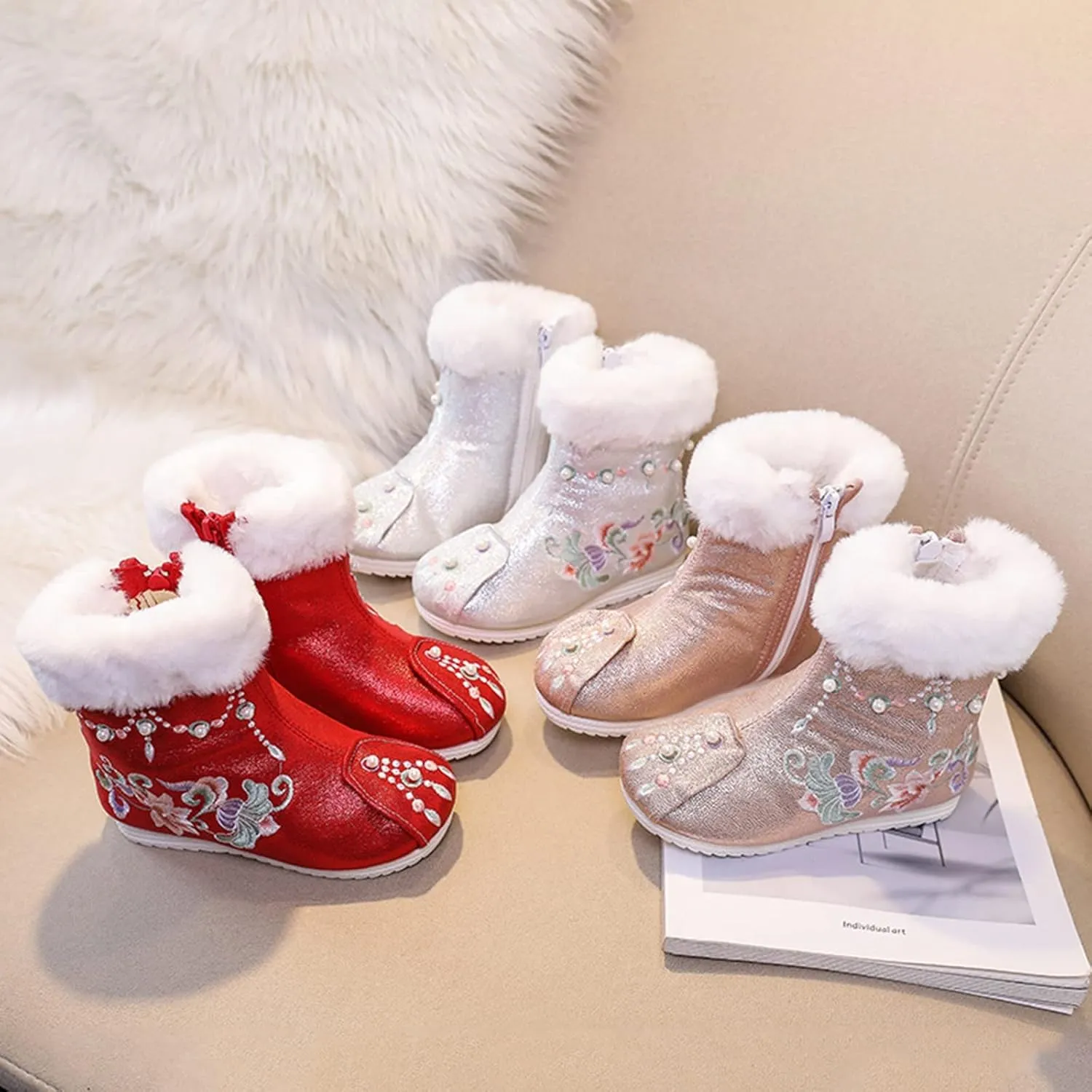 Girls Shoes Warm Cotton Boots Embroidered Boots National Boots Princess Cotton Boots Big Girl Dress Shoes
