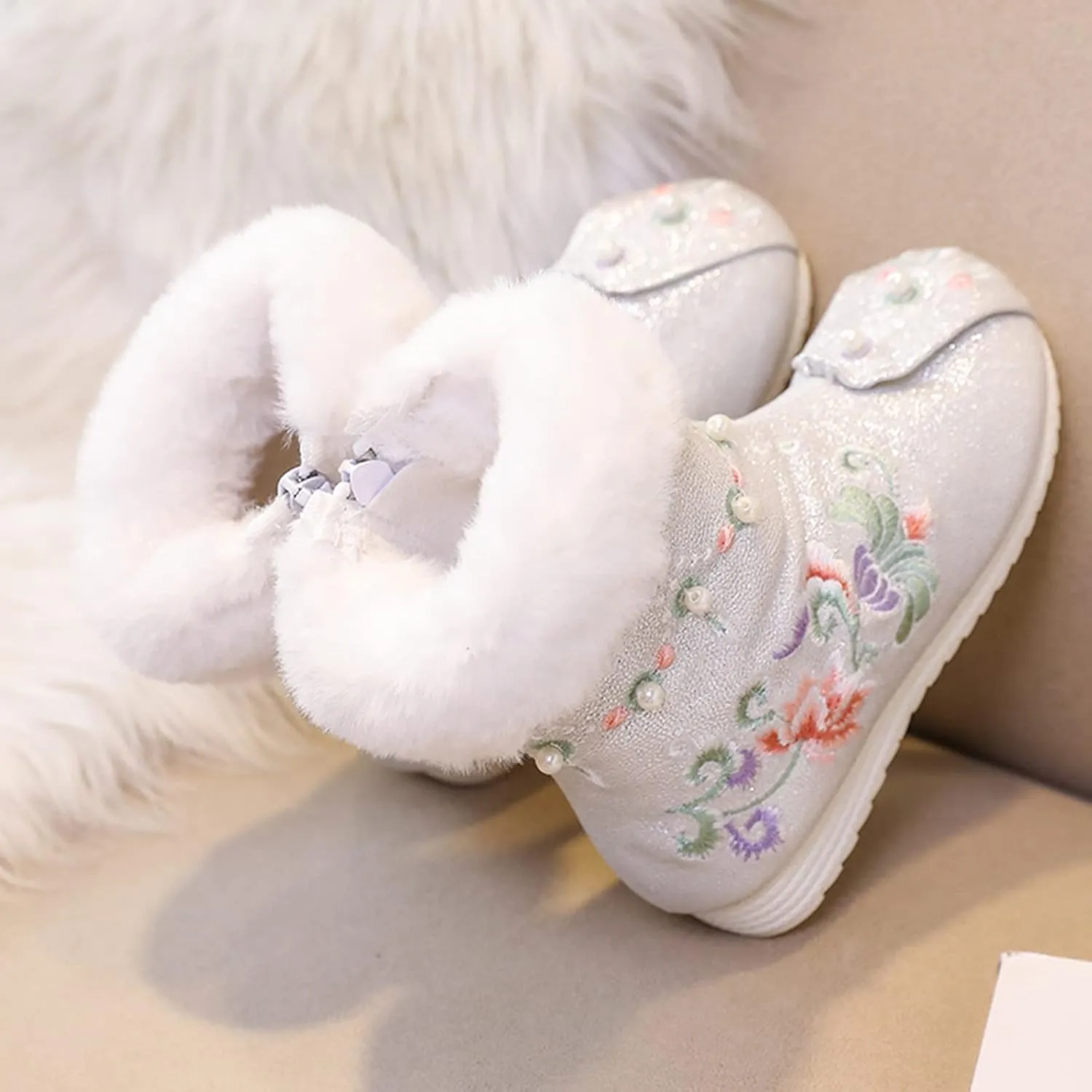 Girls Shoes Warm Cotton Boots Embroidered Boots National Boots Princess Cotton Boots Big Girl Dress Shoes
