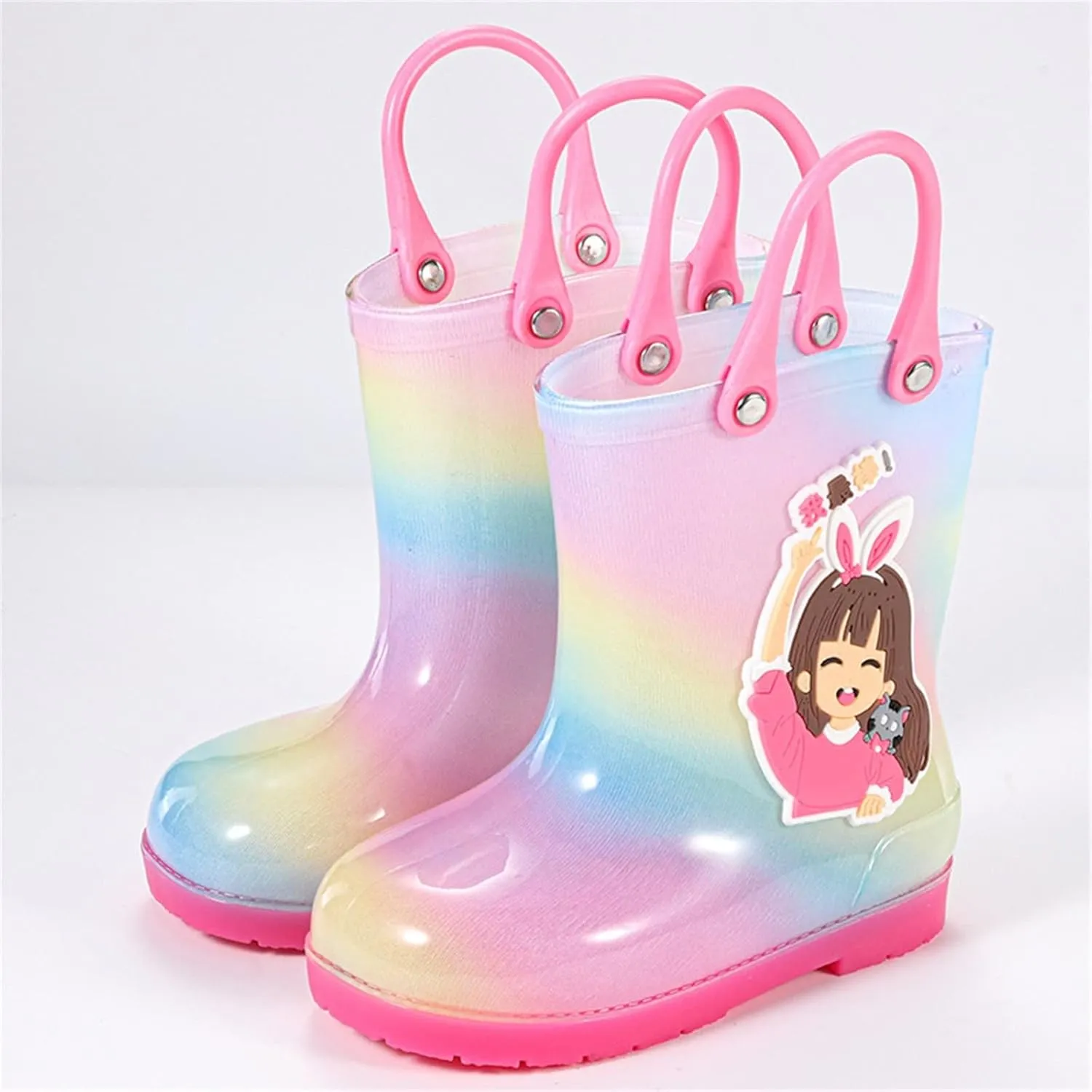 Kids PVC Rain Boots Easy On Handles For Girls Boys Lightweight Sparkly Rain Boots Toddler Boy Toddler And Little Kid