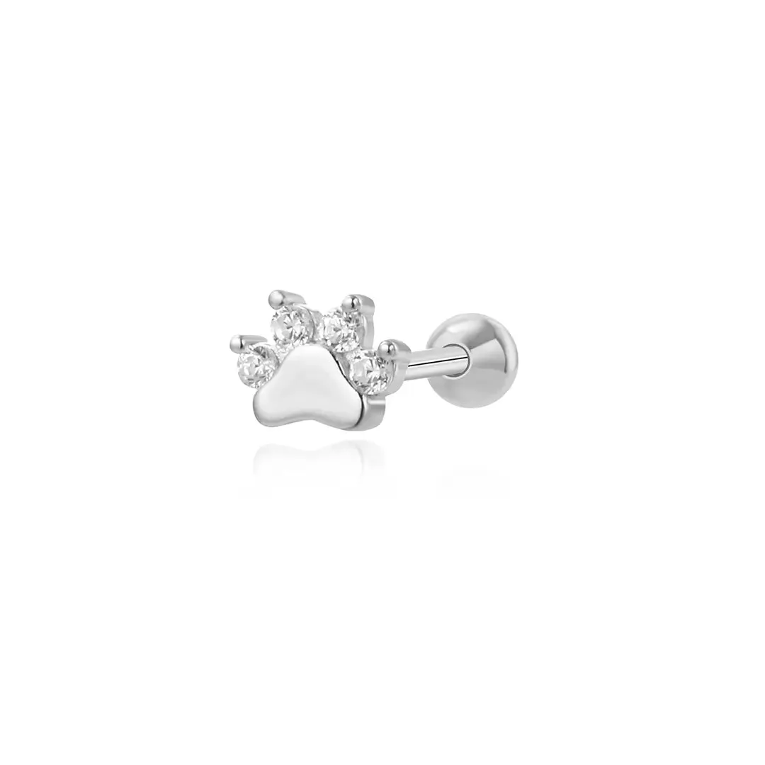 Little Diamond Paw Barbell Piercing Stud Earring