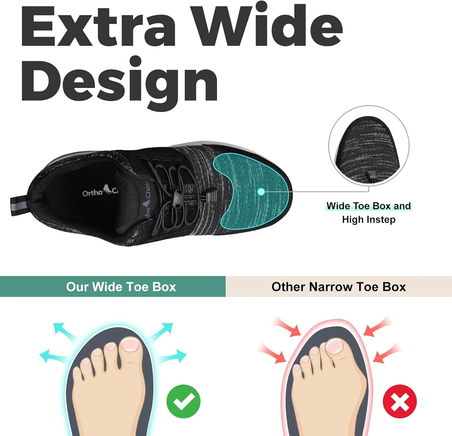 Men's Extra Wide Shoes for Walking All Day, Orthopedic Sneakers with Arch Support, Wide Toe Box Shoes for Plantar Fasciitis Pain Relief