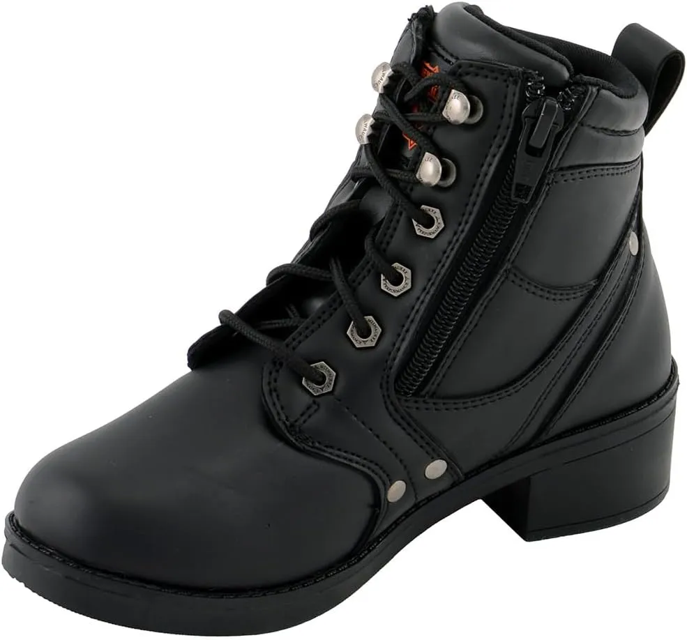 Milwaukee Leather MBK9265 Boys Black Lace-Up Boots with Side Zipper Entry