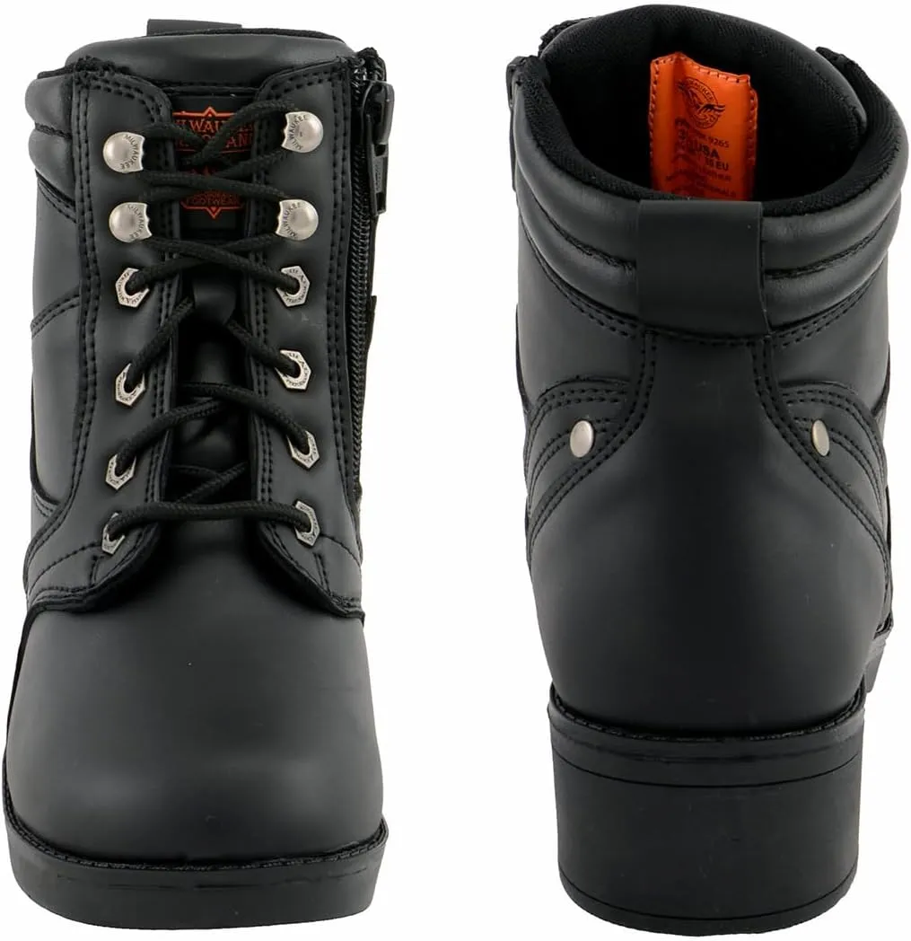 Milwaukee Leather MBK9265 Boys Black Lace-Up Boots with Side Zipper Entry