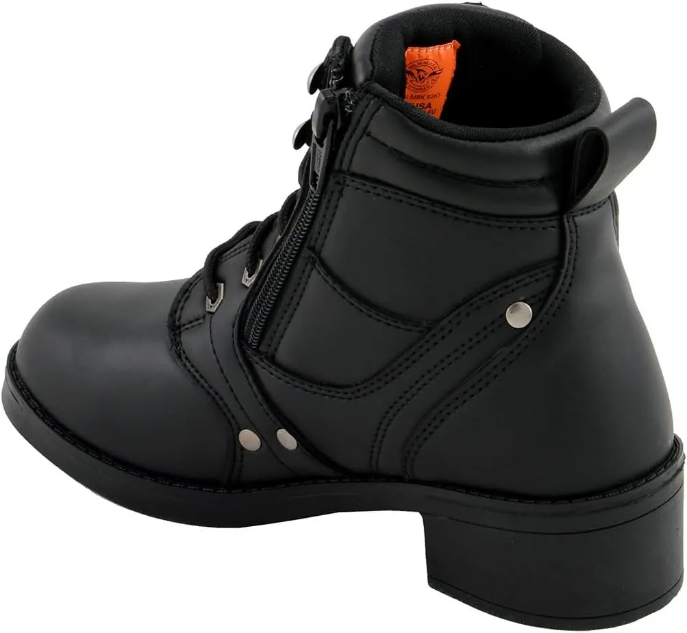 Milwaukee Leather MBK9265 Boys Black Lace-Up Boots with Side Zipper Entry