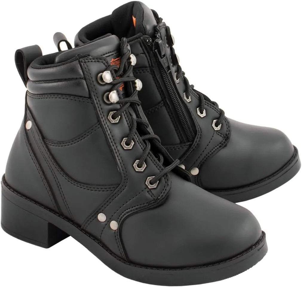 Milwaukee Leather MBK9265 Boys Black Lace-Up Boots with Side Zipper Entry